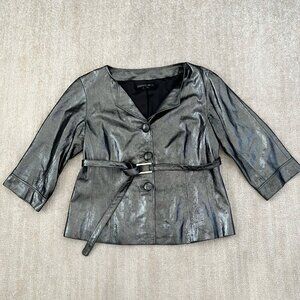 Lafayette 148 New York Metallic Silver Leather Jacket 8